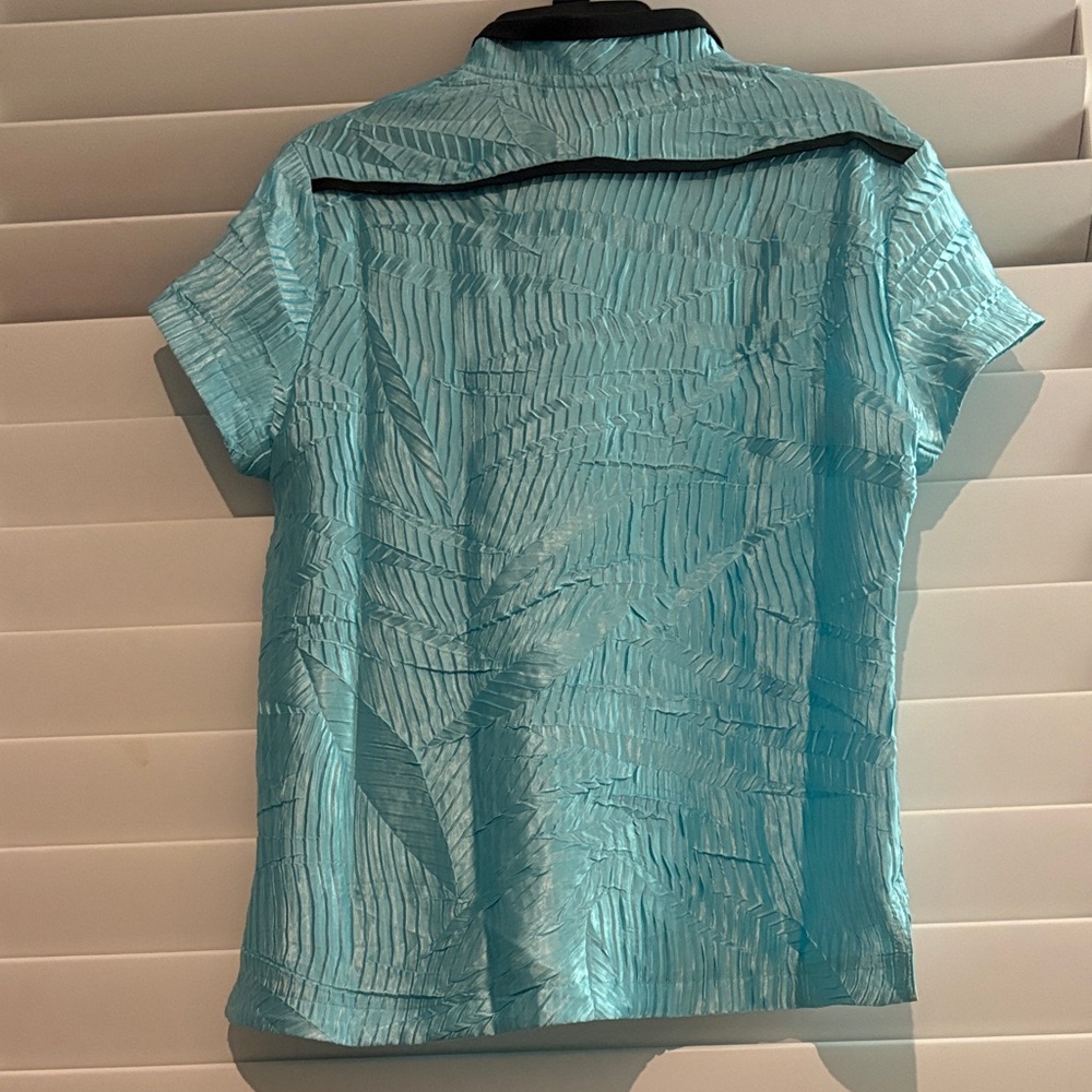 Jamie Sadock Women's  Aqua Textured Zip-Up Short Sleeve Golf Polo; Sz: M EUC - Picture 3 of 7